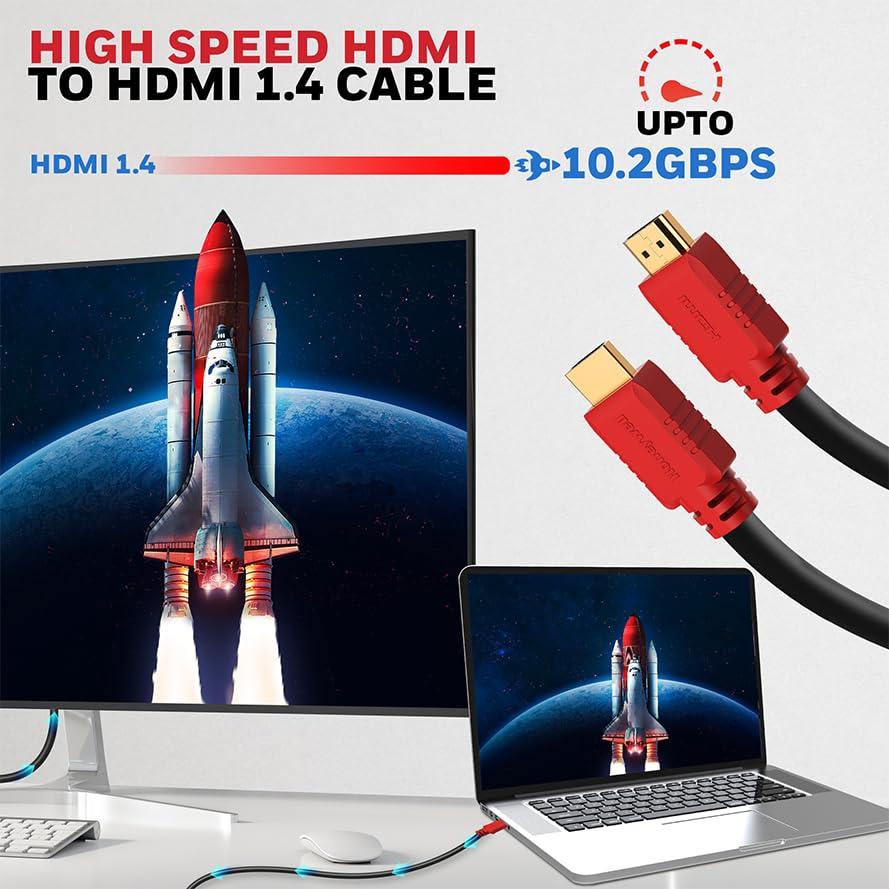 Honeywell HDMI Cable v1.4 with Ethernet, 3D/4Kx2K Ultra HD Resolution, 32.8ft/10 Meter, 10.2 GBPS Transmission Speed, Compatible with All HDMI Devices Laptop Desktop TV Set-top Box Gaming Console-Black