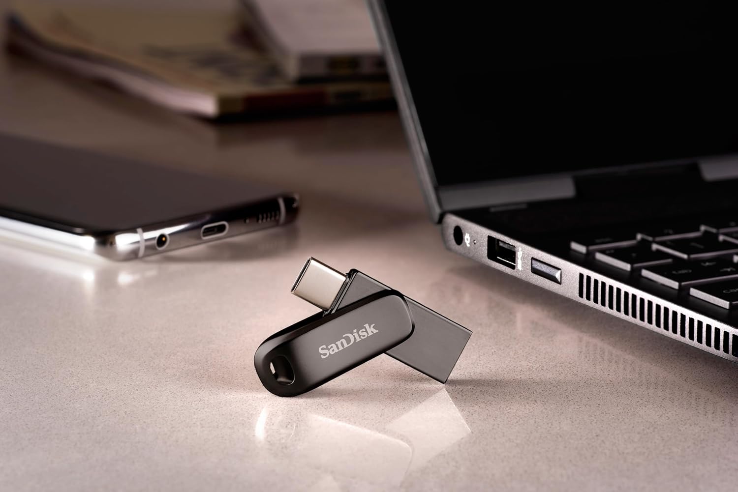 SanDisk Ultra Dual Drive Luxe C4 128GB USB Type C Flash Drive- Grey