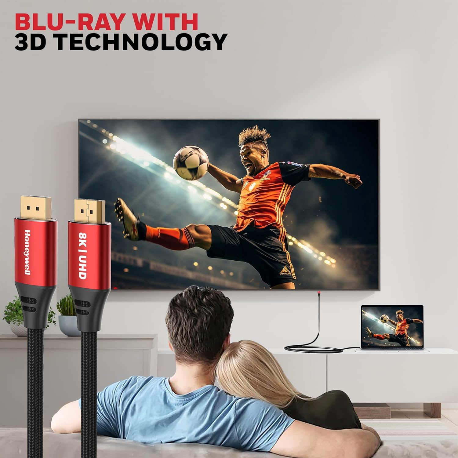 Honeywell Display Port To Display Port 2.0 Cable, 8K@60Hz UHD Resolution, 2 Mtr, Male to Male, Compatible with TV, Laptop, Projector, Monitor etc- Black