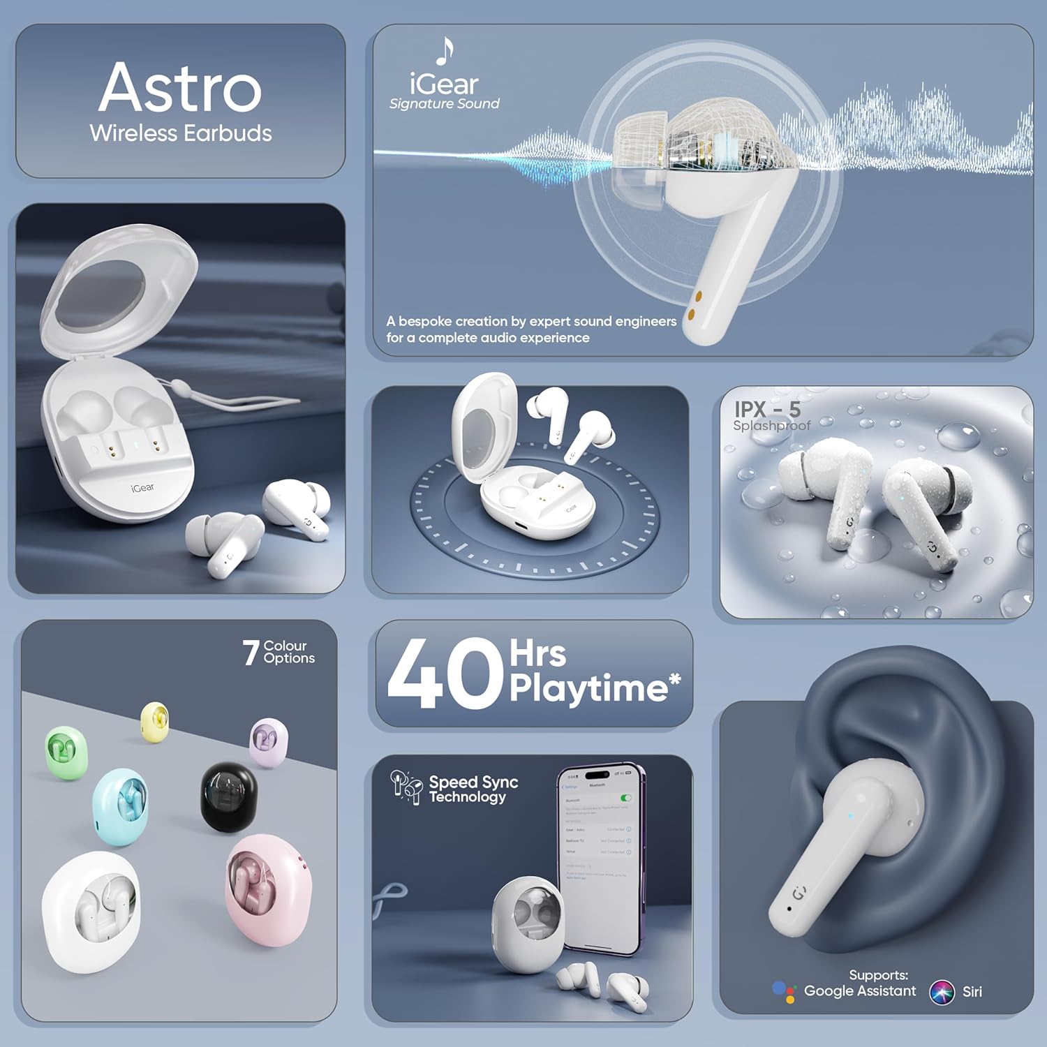 iGear Astro iG-1029 Wireless Earbuds Stylish HiFi Audio with 40-Hour Playtime- White