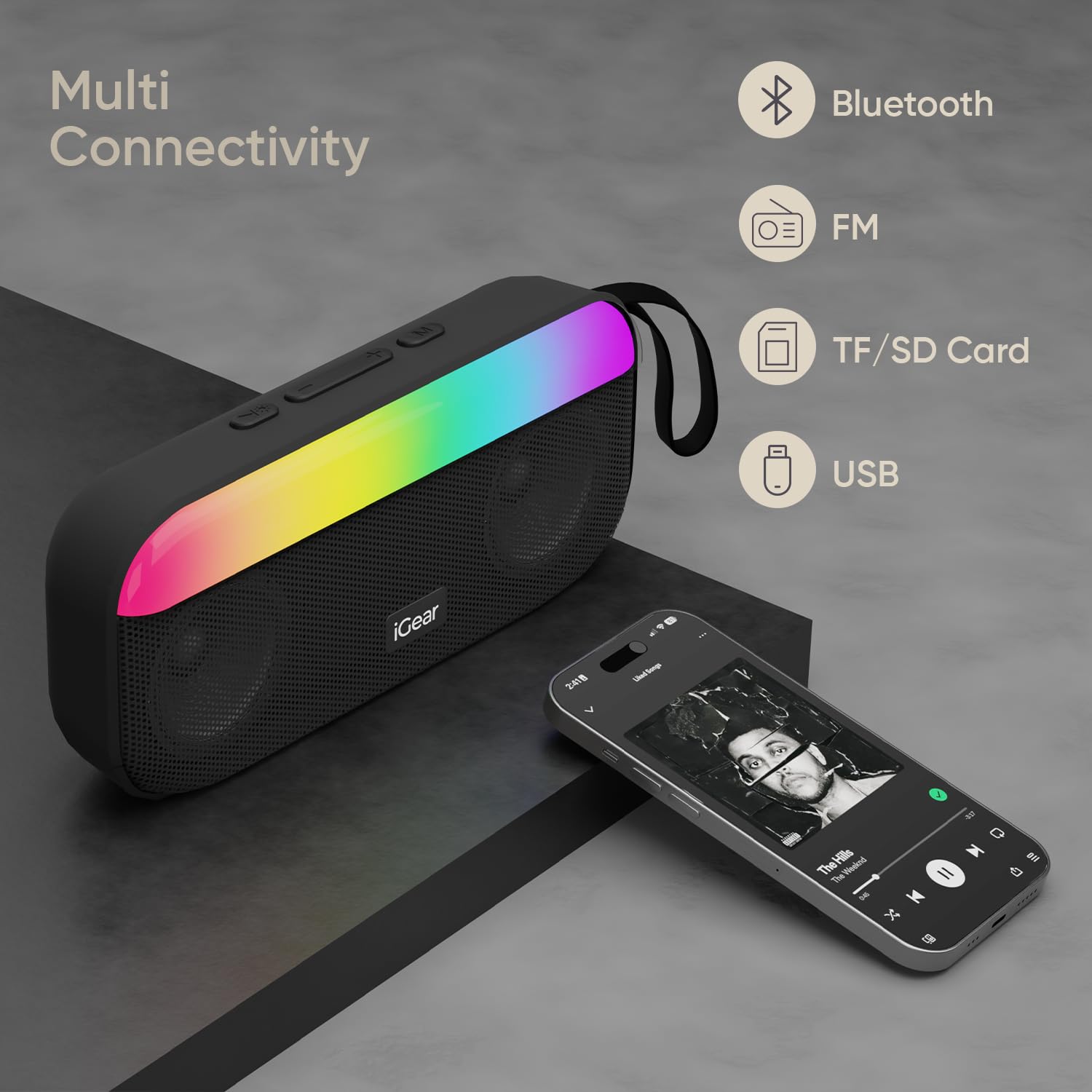 iGear Pulse iG-1151 10W Mega Bass Speaker with RGB Lights (Black)