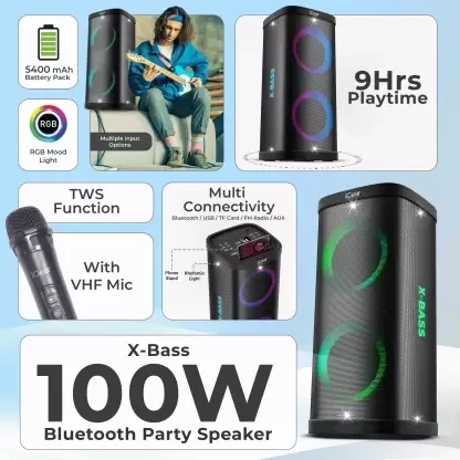 iGear X-Bass 100 iG-1141 100W Monstrous Pro Sound (Black, 5 Way Speaker Channel)