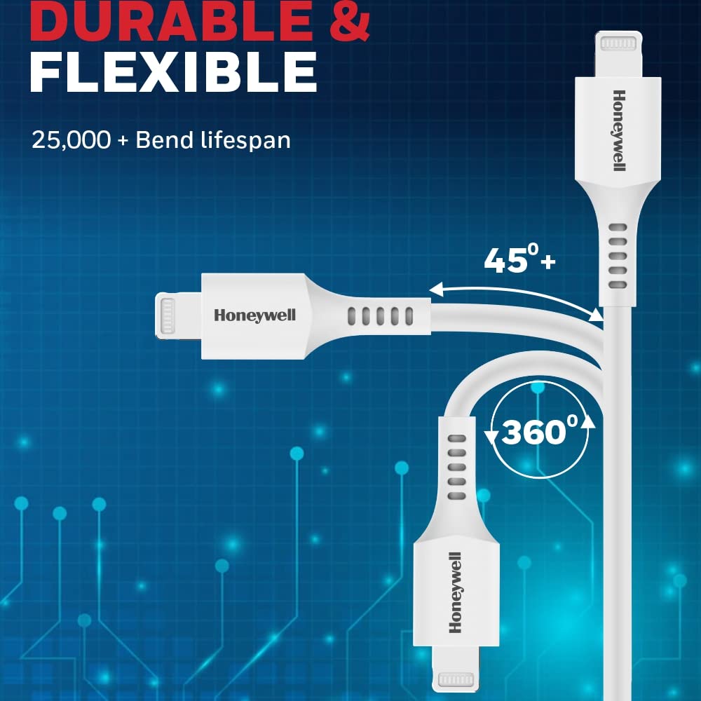 Honeywell Type C to iPhone Lightning Silicone cable MFI-certified, QC 3.0, PD 87W with Max Output 3A,Fast Charge & Sync Cable for iPhone- 6 Feet (1.8M)- White