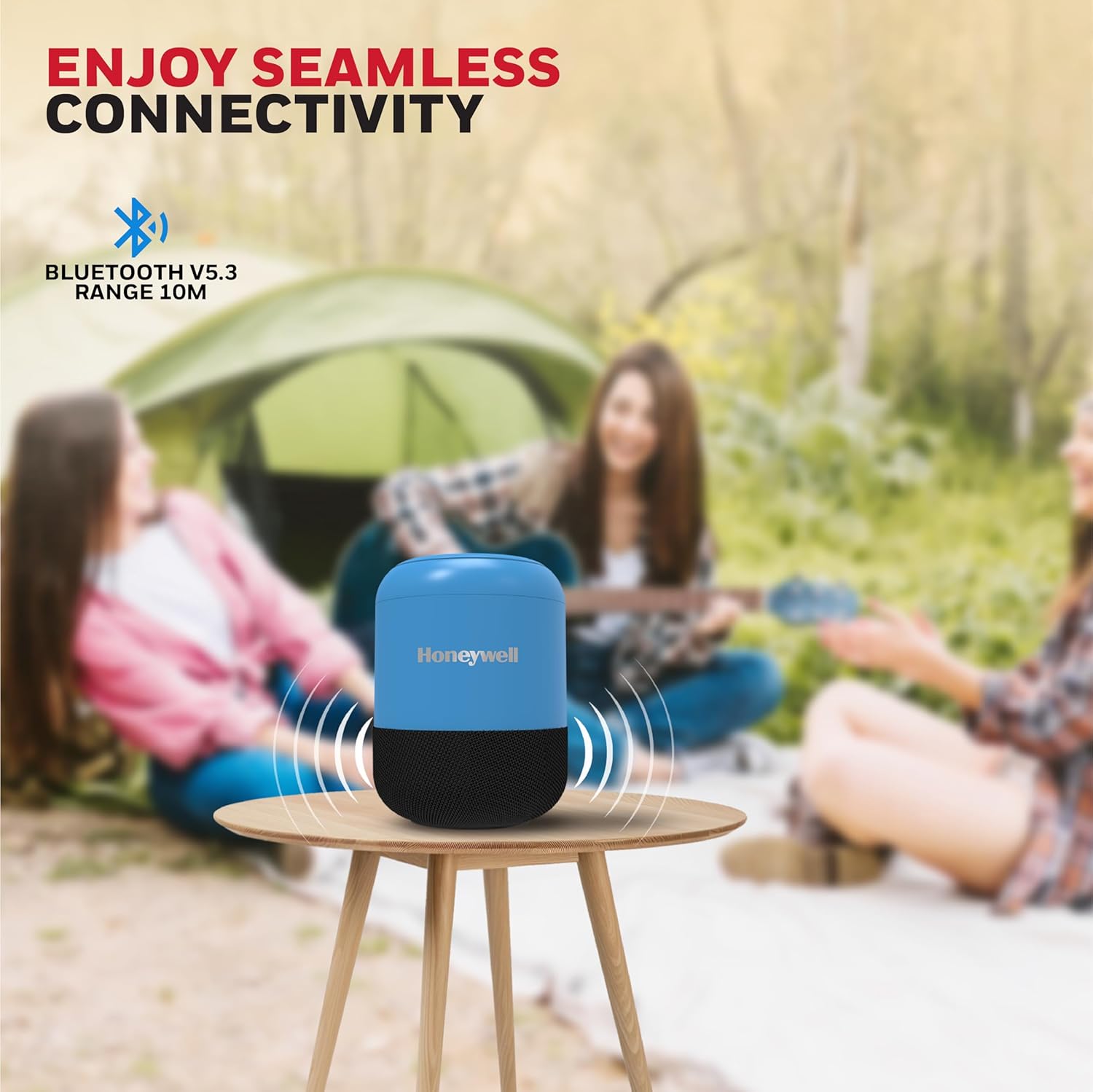 Honeywell Moxie V200 Wireless Bluetooth V5.3 Portable Speaker 5W, 12Hrs Playtime, Advanced 52mm Drivers, IPX4, Connect 2 Speakers with TWS Feature- Blue