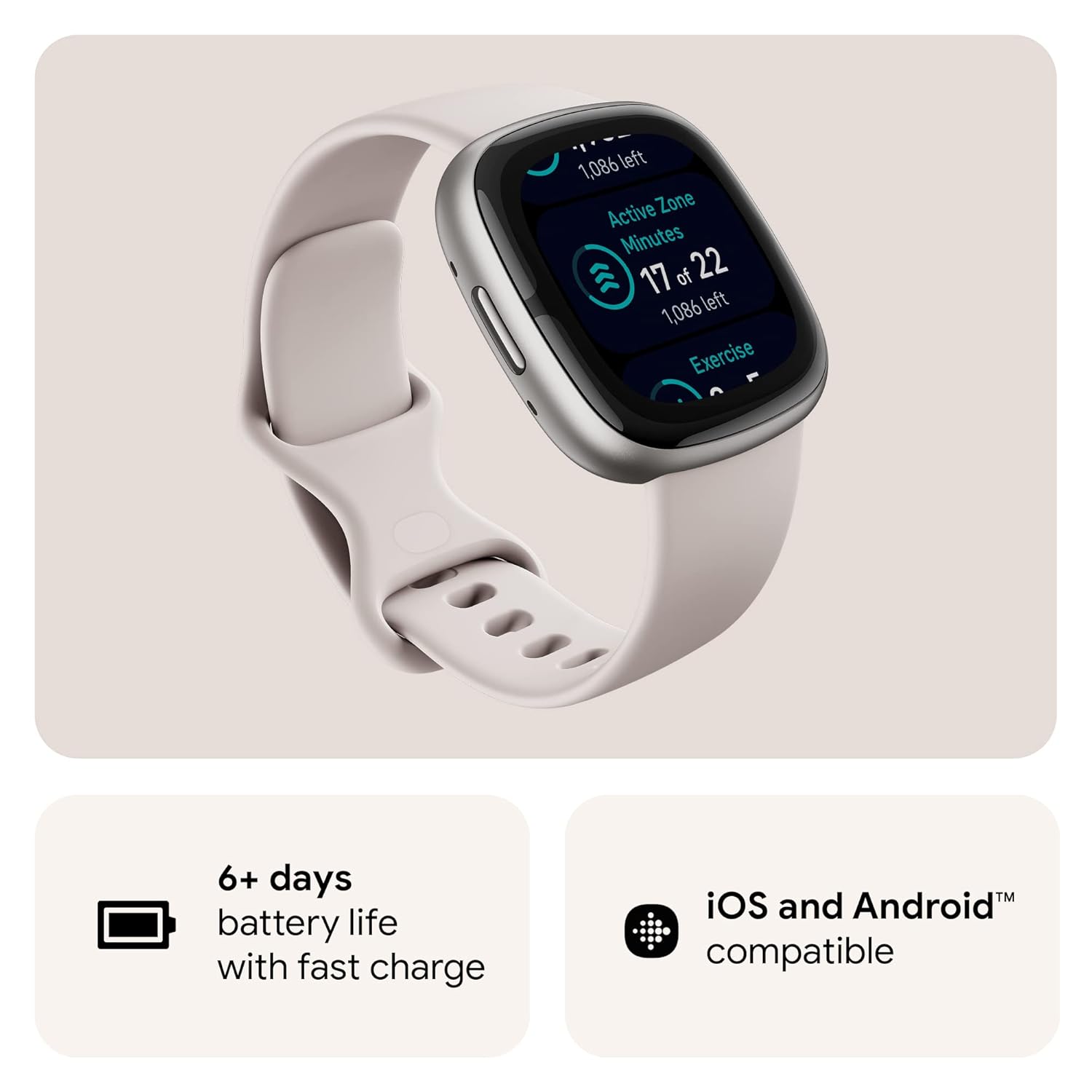 Fitbit Sense 2 Health & Fitness Smartwatch with 1.5 inch AMOLED Screen, Fitness & Outdoor (Lunar White/Platinum Aluminium)