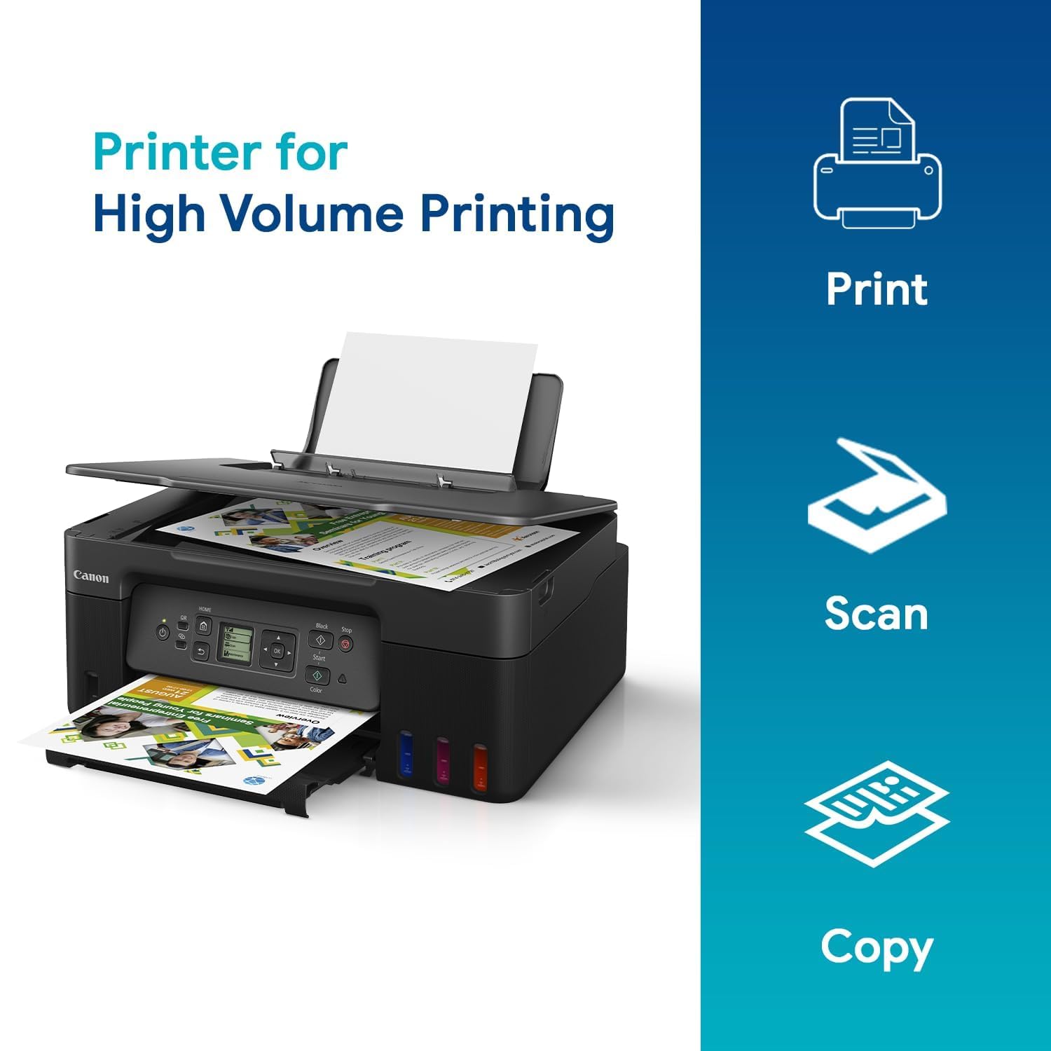 Canon G3770 Pixma MegaTank All-in-one WiFi Inktank Colour Printer for Home & Office, Display Screen, Refillable Ink Tank, Borderless Printing- Black