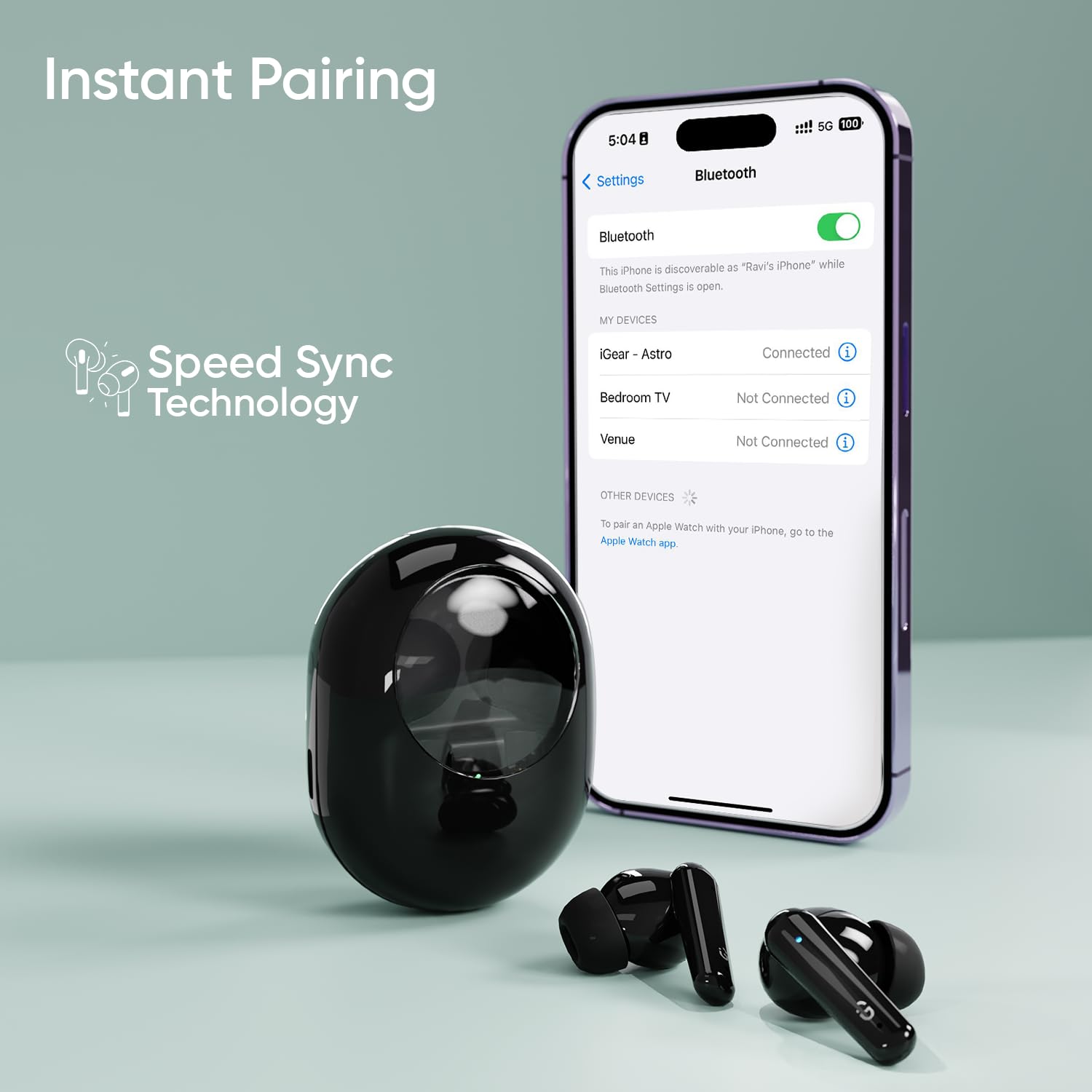 iGear Astro iG-1029 Wireless Earbuds Stylish HiFi Audio with 40-Hour Playtime (Black)