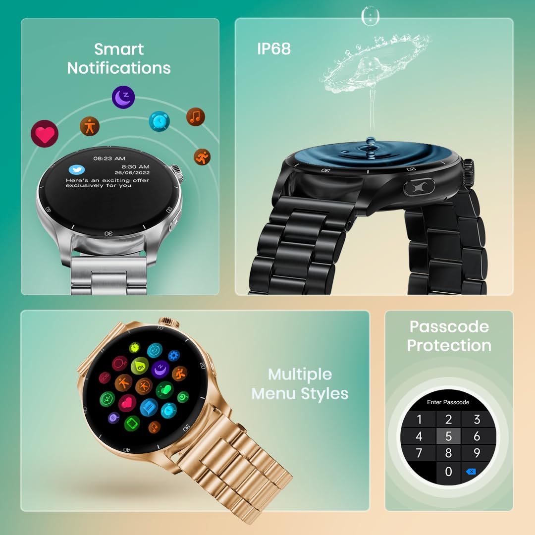 Fastrack Dezire FX1 PRO Fashion Smart Watch with 1.43" AMOLED, SingleSync BT Calling, AI Voice Assistant, 100+ Sports Modes, Upto 5 Day Battery- Black