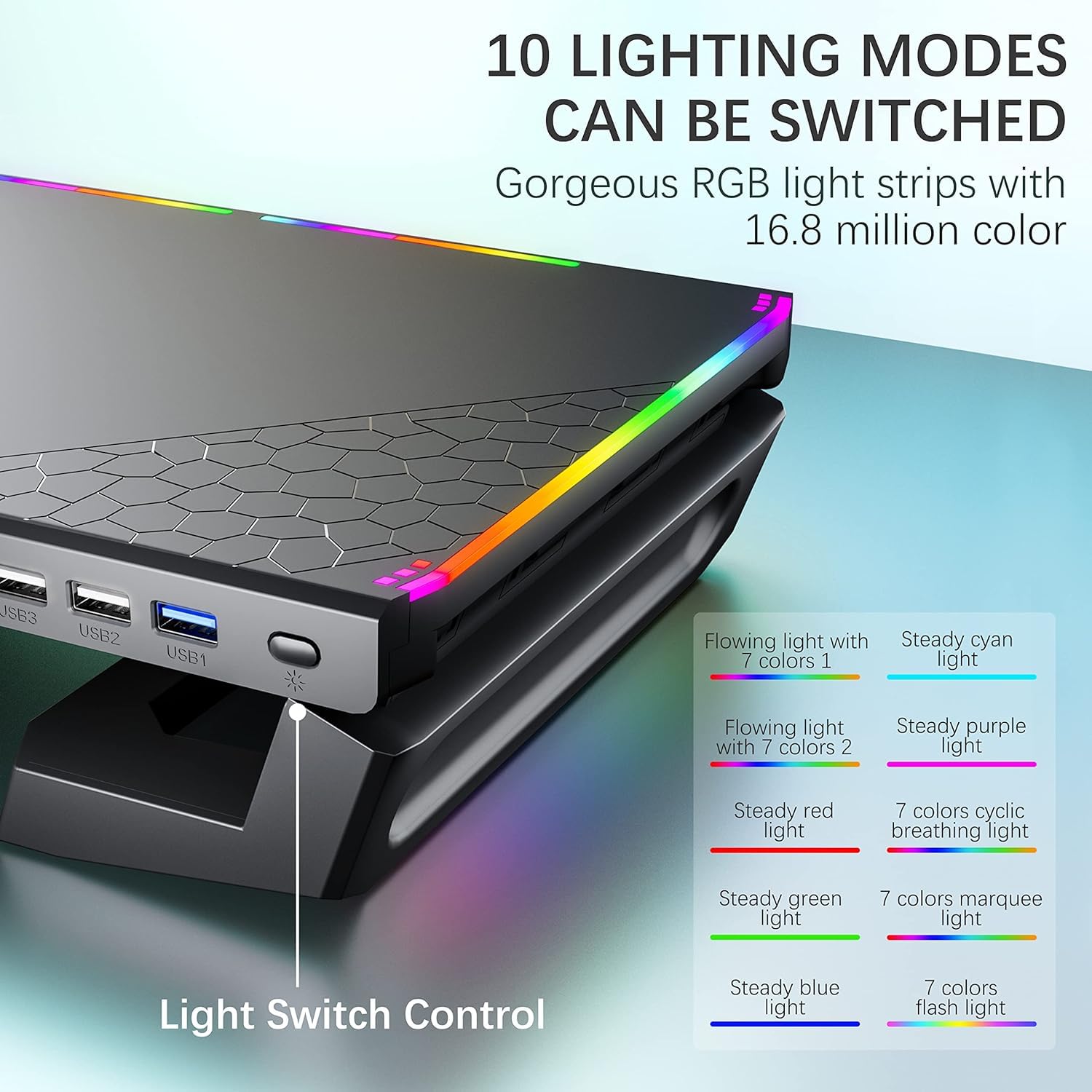 iBall ICEPAD PC30 RGB Monitor Stand for Desk with USB 3.0 & 2.0 Hub, Foldable Computer Screen Riser with Storage Drawer and Phone Holder