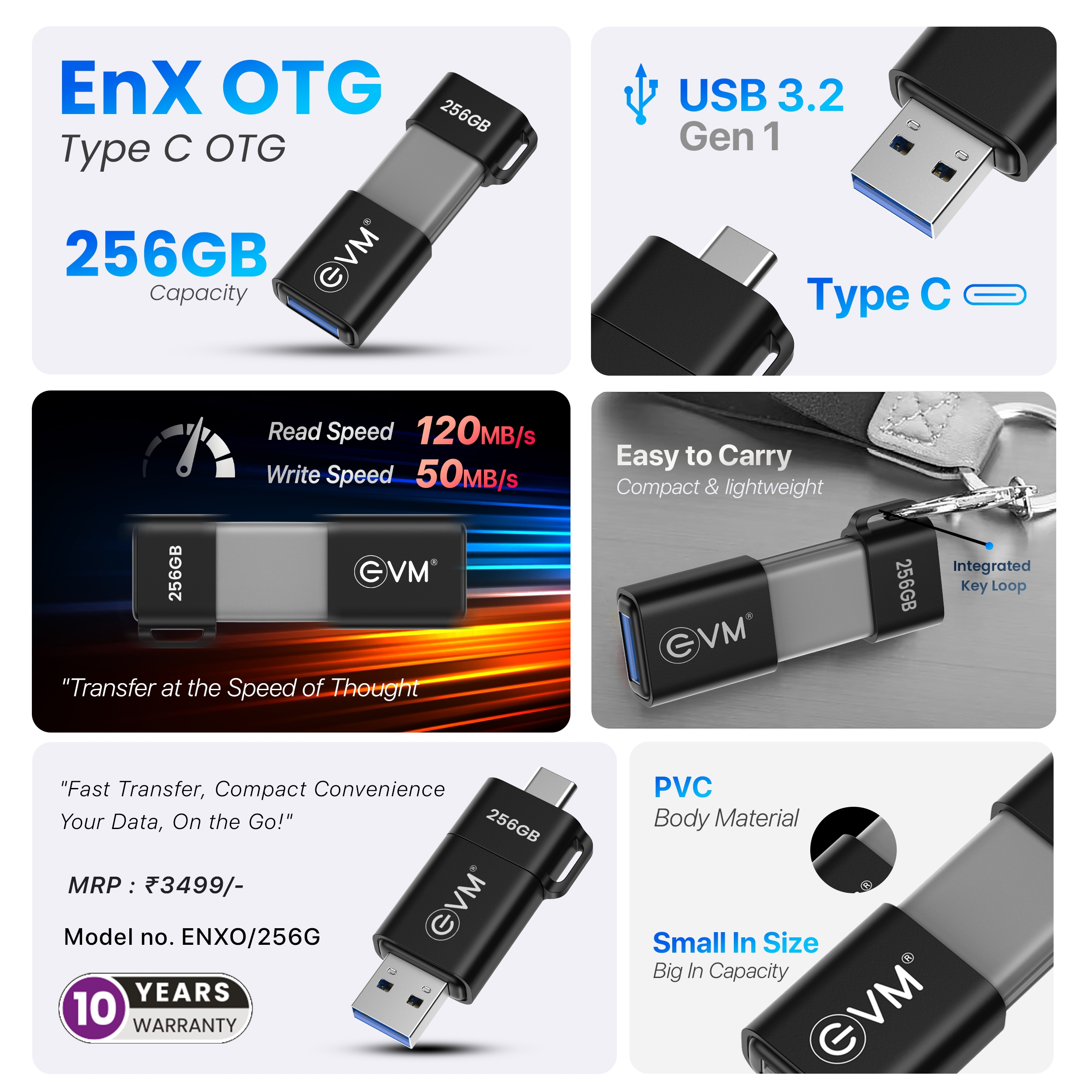 EVM 256GB EnXO USB 3.2 Type-C OTG PENDRIVE (ENXO/256G)