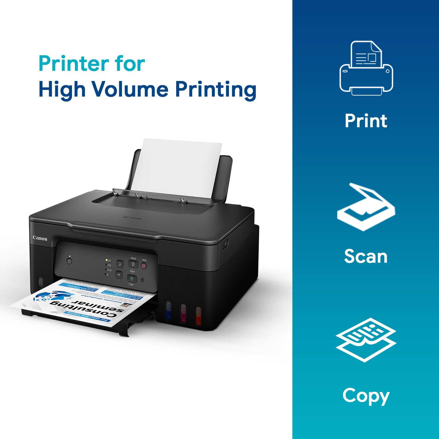Canon G2730 Pixma MegaTank  All-in-one (Print, Scan, Copy) Inktank Printer with Small Size Ink Bottles for Home and Office- Black