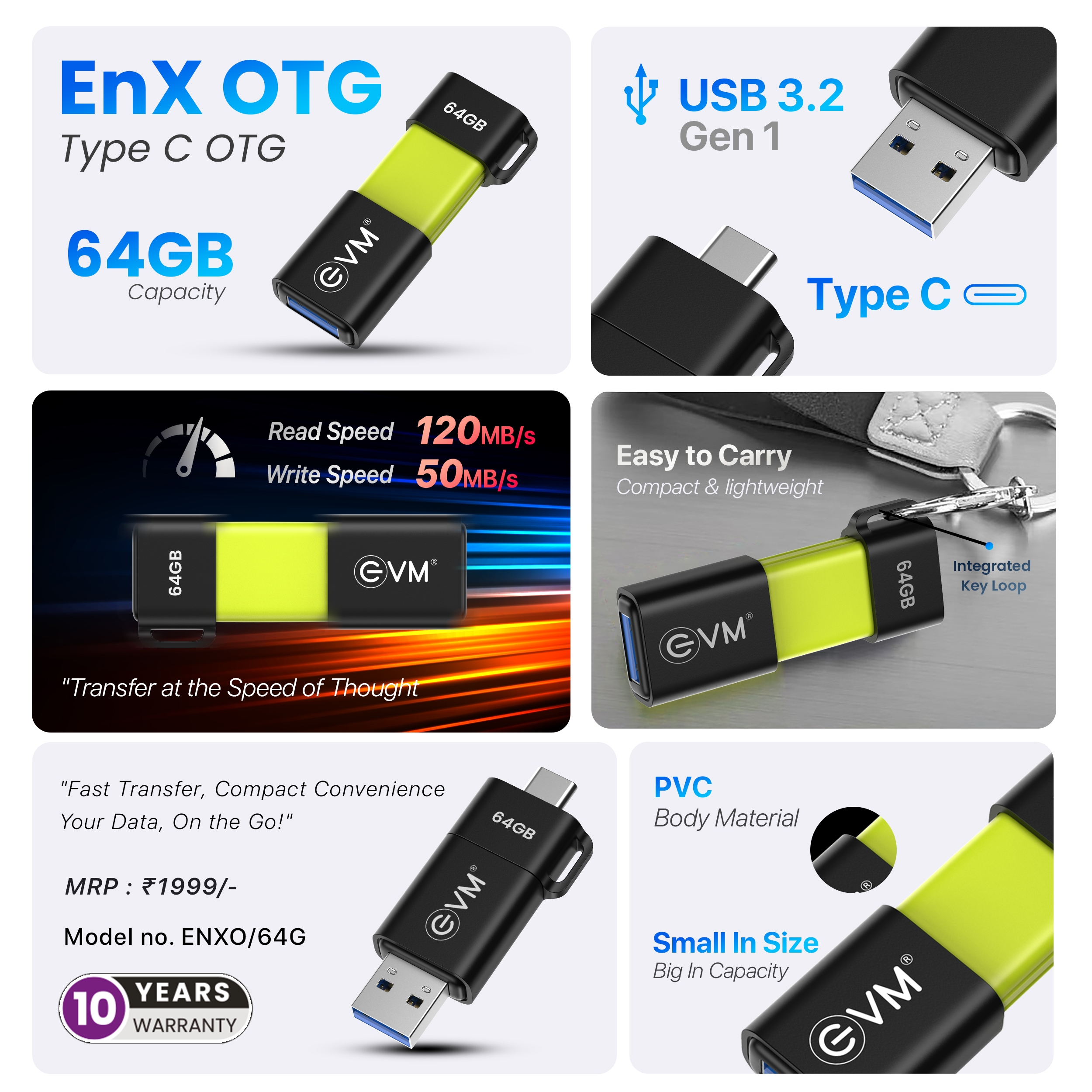 EVM 64GB EnXO USB 3.2 Type-C OTG PENDRIVE (ENXO/64G)