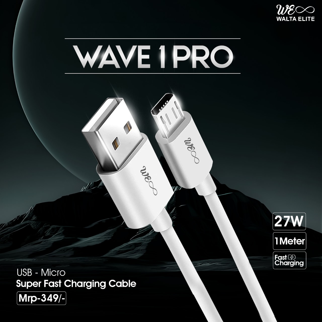 Walta Elite WAVE 1 PRO USB to MICRO 27W, Charging Cable 1mtr