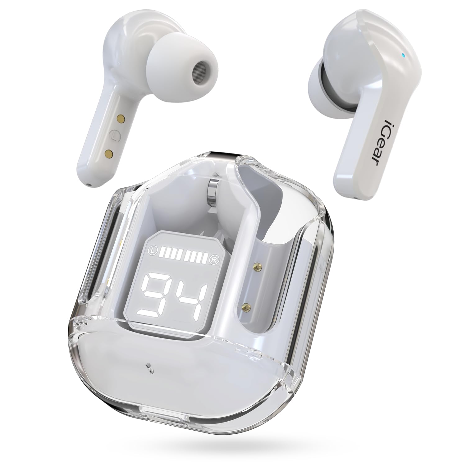 iGear Crystal iG-1025 True Wireless Earbuds, Transparent Charging Case- Ivory White