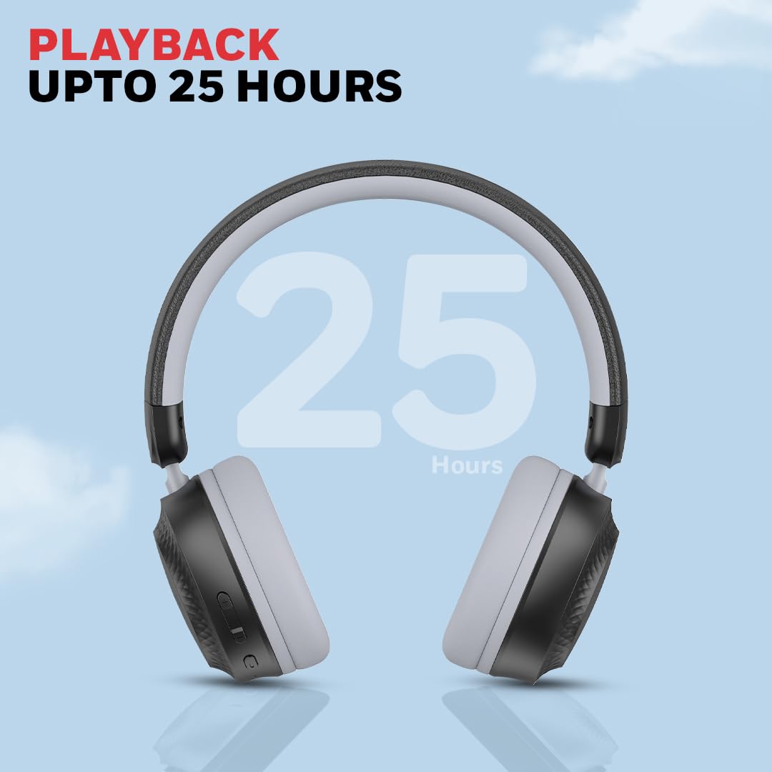 Honeywell Moxie V20 Bluetooth v5.4 On-Ear Headphones with Mic, ENC, 25H Playback, Deep Bass, IPX4, Aux, Stereo Sound, 40ms low latency Gaming Mode- Black
