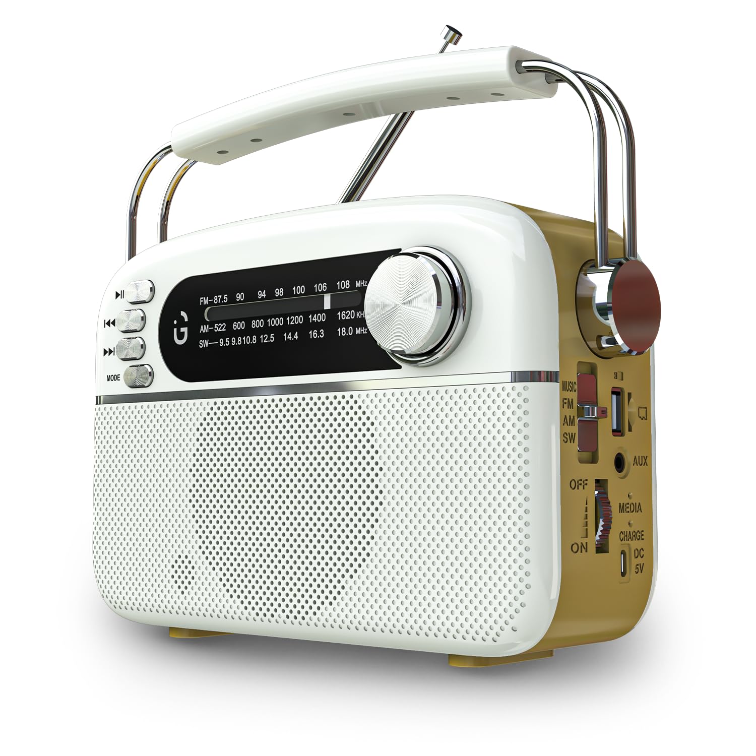 iGear Evoke iG-1113 Retro Modern style Radio and MP3 player with FM/AM/SW- White & Champagne Gold