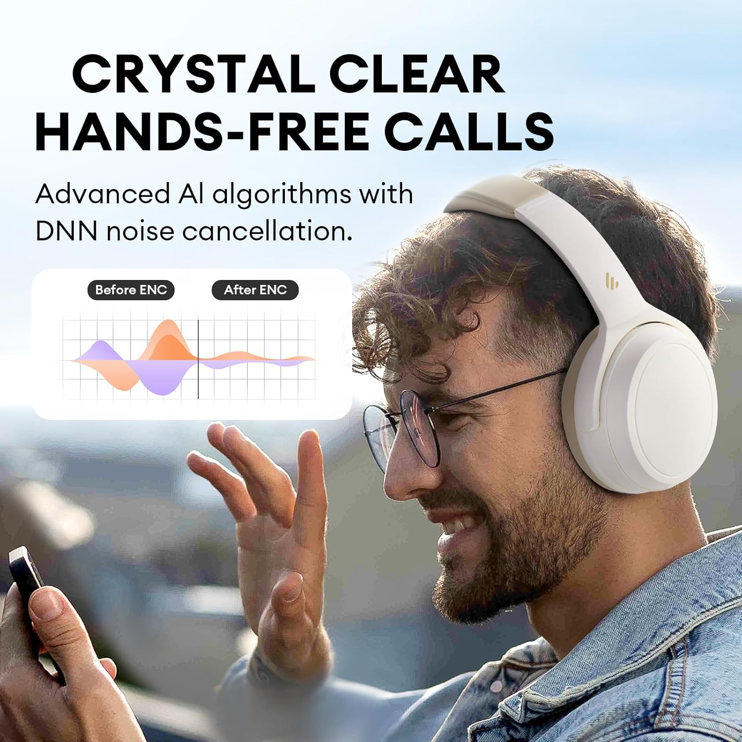 Edifier WH700NB Active Noise Cancelling Wireless Headphones, 68H Playtime, Ai Call Noise Cancellation, Dual Device Connection, Fast Charge, Bluetooth 5.3 - Ivory