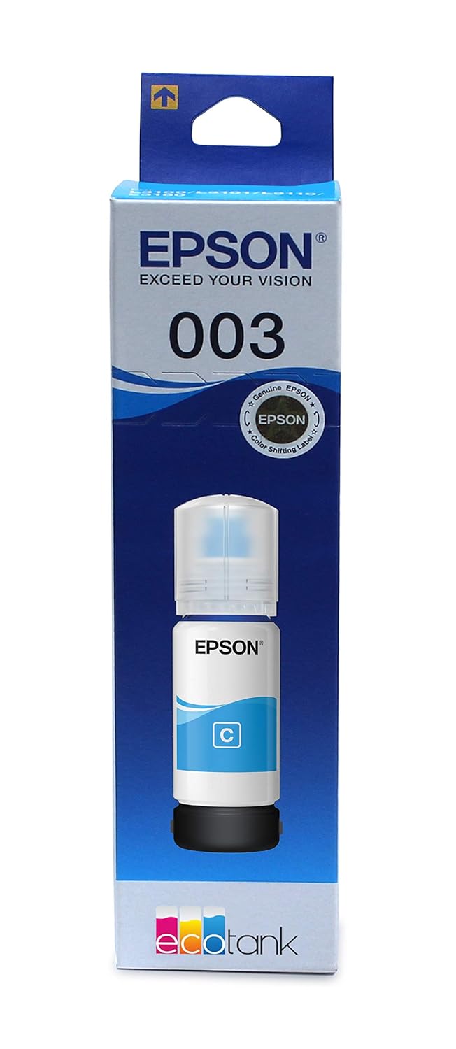 Epson 003 65ml Ink Bottle Cyan Blue Compatible for EcoTank L1110/L3100/L3101/L3110/L3115/L3116/L3150/L3151/L3152/L3156/L5190  