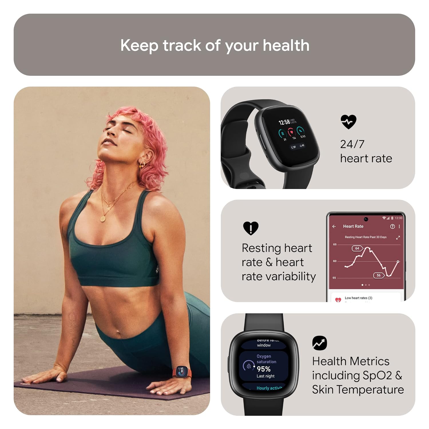 Fitbit Versa 4 Fitness Smartwatch with 6mm Display Size, Built-in GPS,Bluetooth, Touchscreen (Graphite Black)