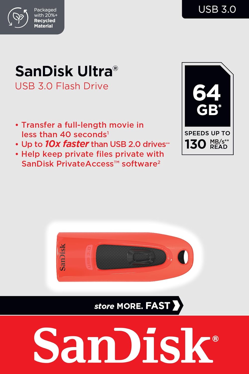 SanDisk Ultra CZ48 64GB USB 3.0 Pen Drive- Orange