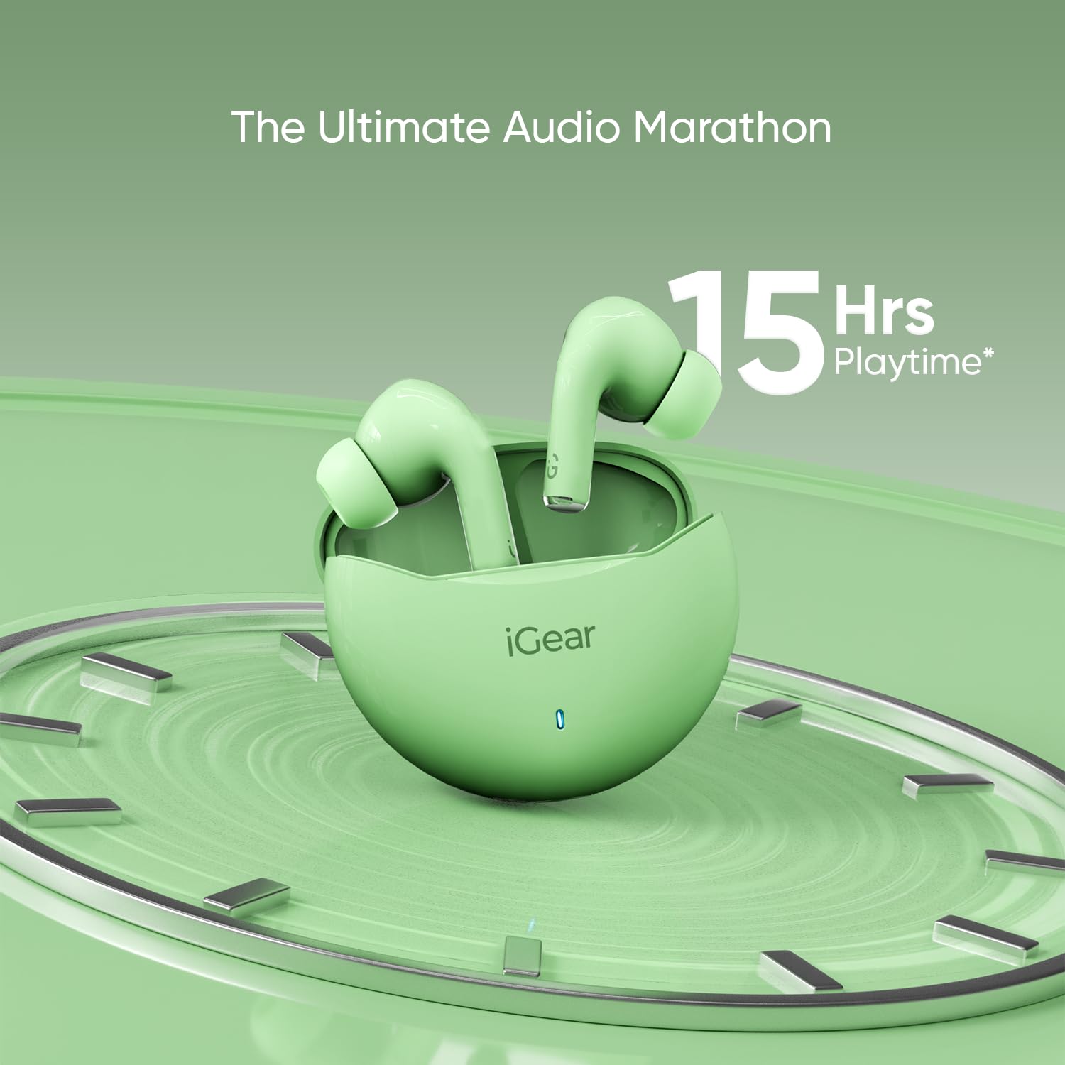iGear Gemz iG-1142 TWS Wireless Earbuds, 15 Hrs+ Playtime- Green