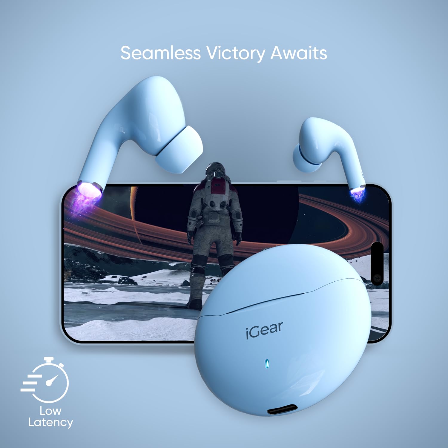 iGear Gemz iG-1142 TWS Wireless Earbuds, 15 Hrs+ Playtime- Blue