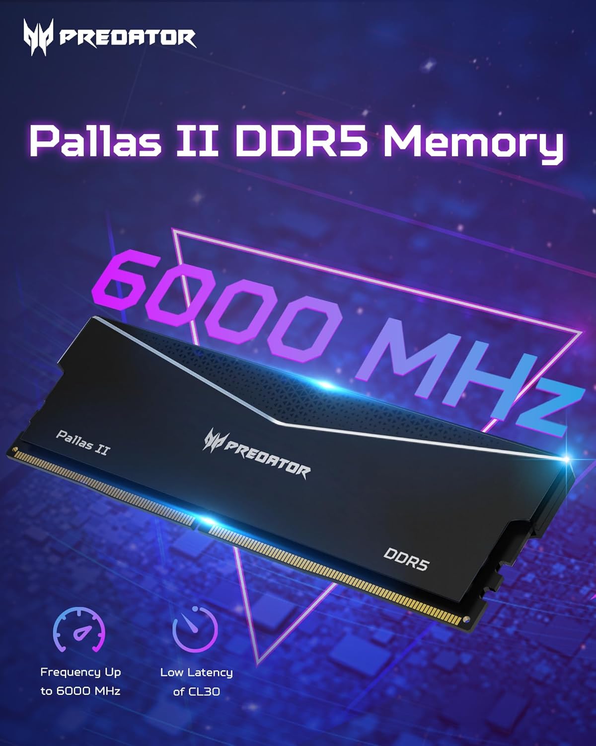 Acer Predator Pallas II DDR5 6000MHz 32GB (2X 16GB) CL30 Desktop Memory DDR5- Black, BL9BWWR433