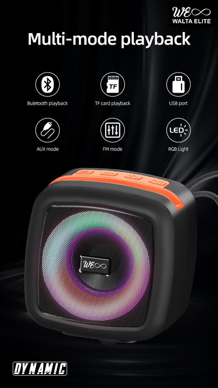 Walta Elite Dynamic We-130 Wireless Speaker Bluetooth 5.3V, Up to 6H Playback Time, Multi-Compatibility USB/AXU/Type-C Charging with RGB Light