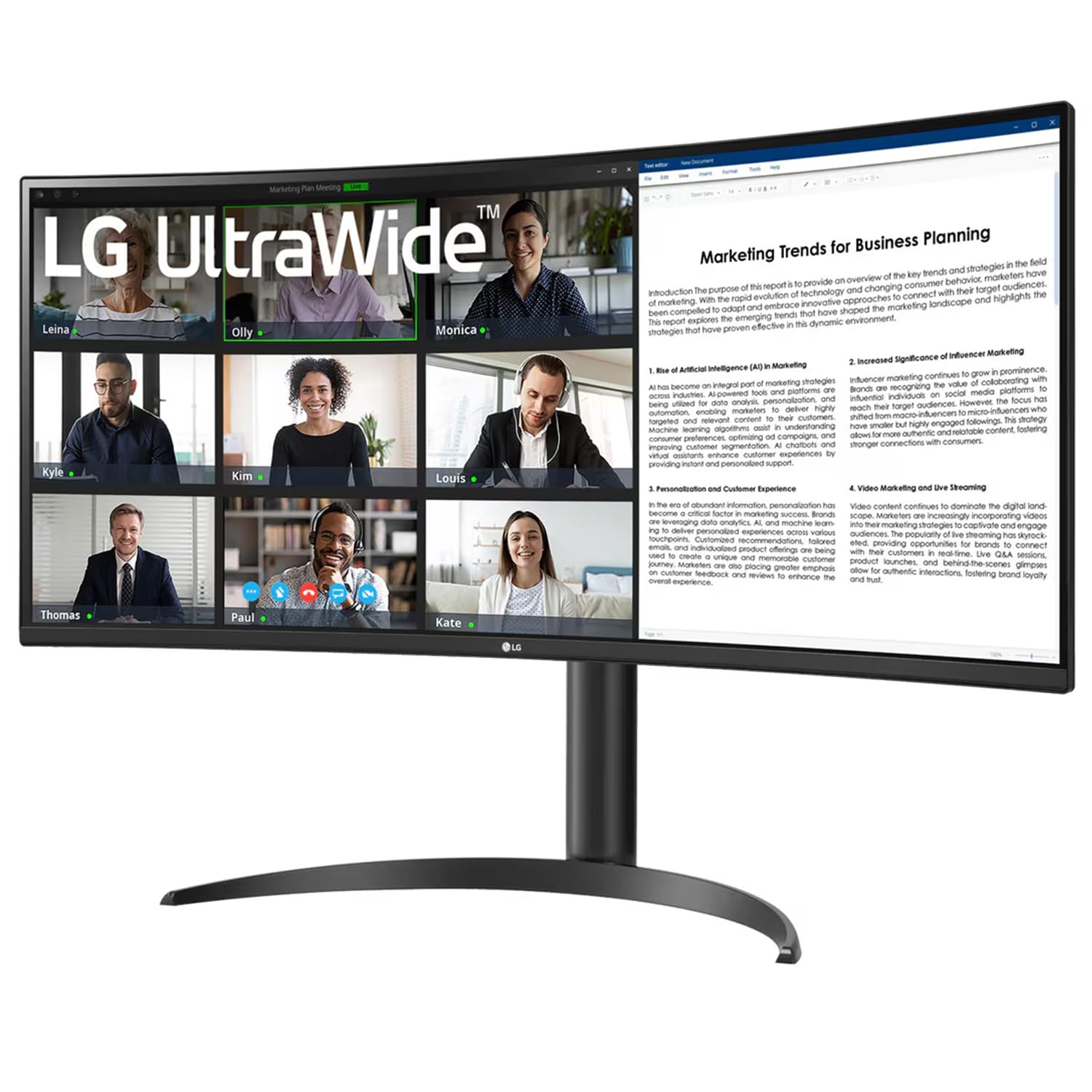 LG 34WR55QC-B (34 inch) 21:9 WQHD (3440 x 1440) Curved Ultra Wide Monitor, HDR 10, USB Type-C with PD, AMD Free Sync, Virtually Borderless, Height Tilt-Black