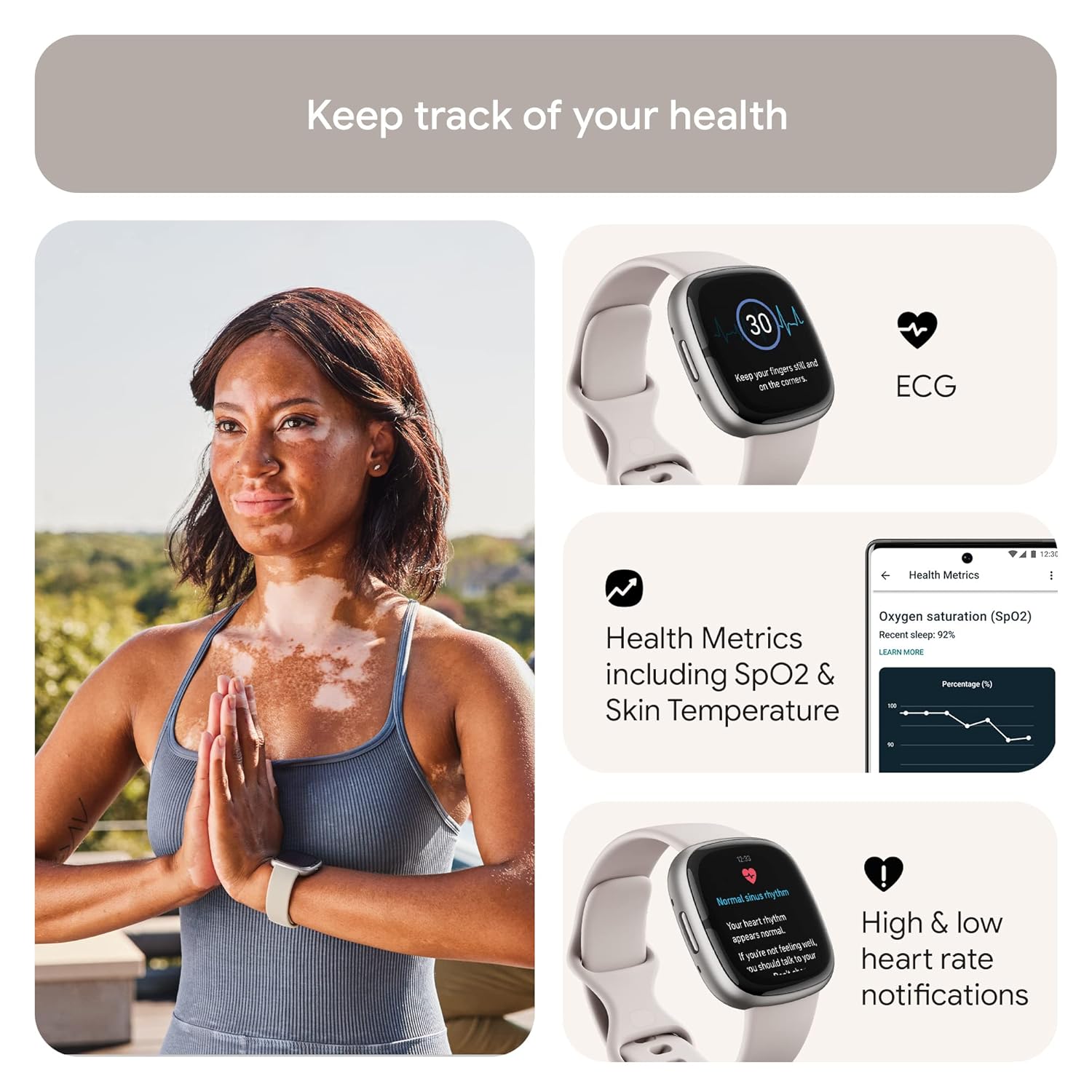 Fitbit Sense 2 Health & Fitness Smartwatch with 1.5 inch AMOLED Screen, Fitness & Outdoor (Lunar White/Platinum Aluminium)