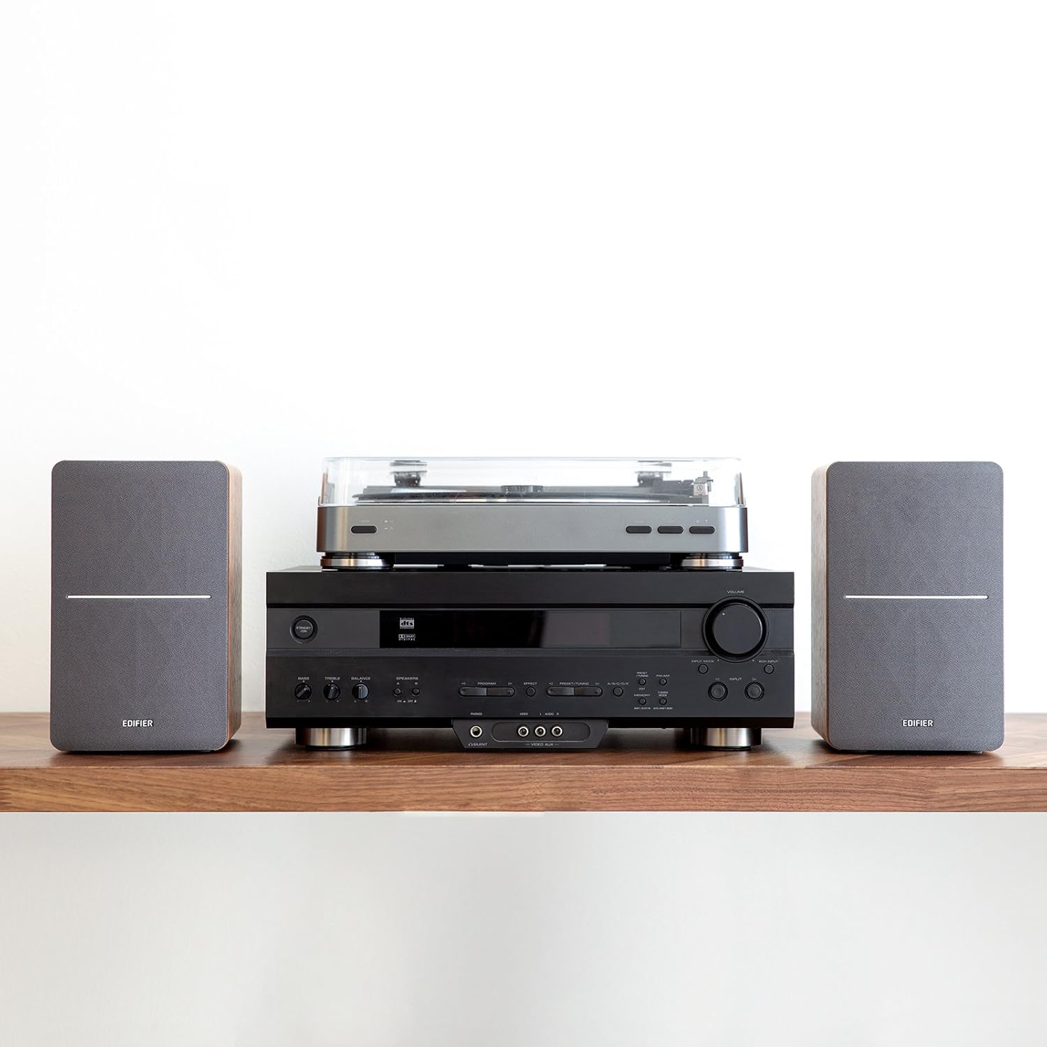 Edifier P12 Speakers—2-Way Speakers with Built-in Wall-Mount Bracket - Wood Color - Brown, Auxiliary
