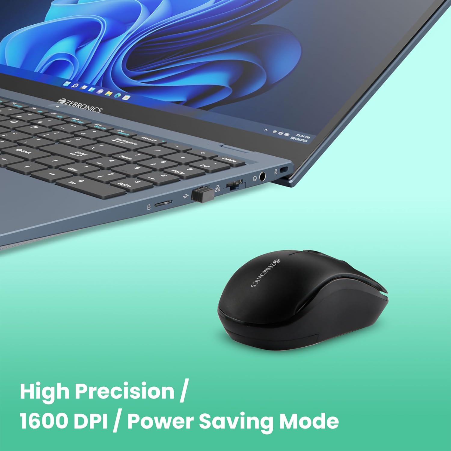 Zebronics Dash Plus Wireless Mouse 2.4GHz High Precision with up to 1600 DPI, Plug & Play Usage- Black