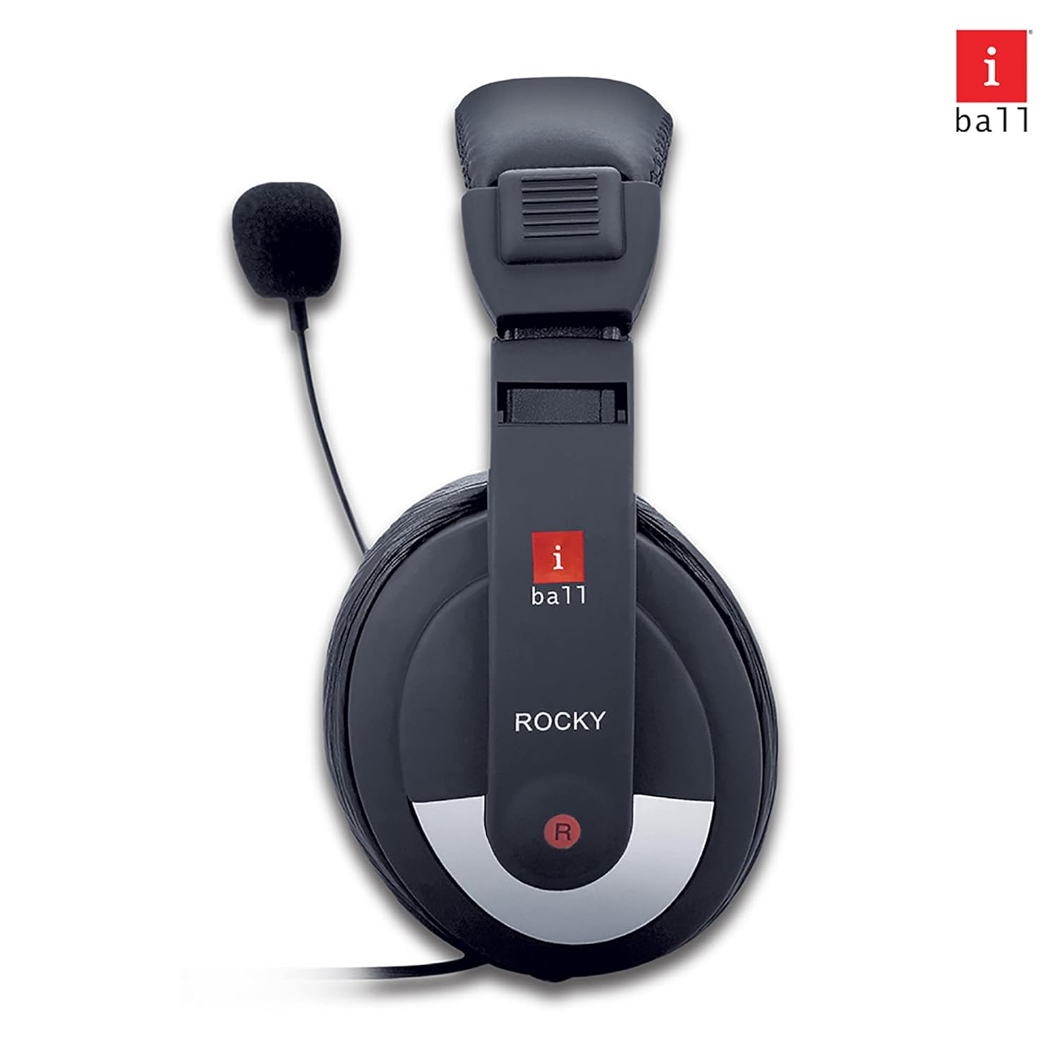 iBall Rocky Wired Over Ear Headphones with Mic, Headphone jack - 3.5mm, Output power - 100mW, 2-pin Audio Jack, Sensitivity