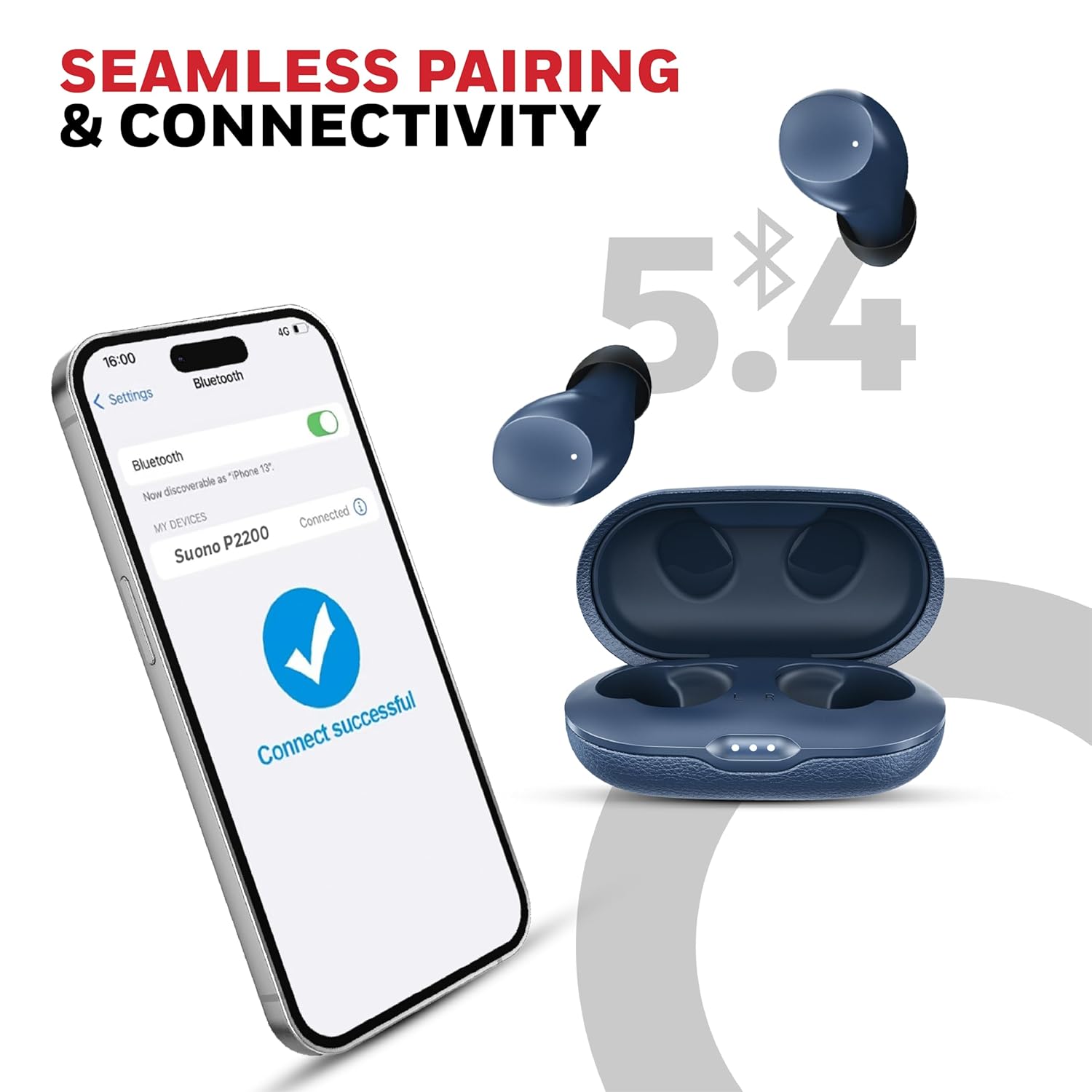 Honeywell Suono P2200 TWS In-Ear Earbuds Bluetooth v5.4, ENC with 2 Mics for HD Calling, 54H Battery Life, Stereo Sound, Deep Bass, IPX5, 40ms low latency Gaming Mode -Blue