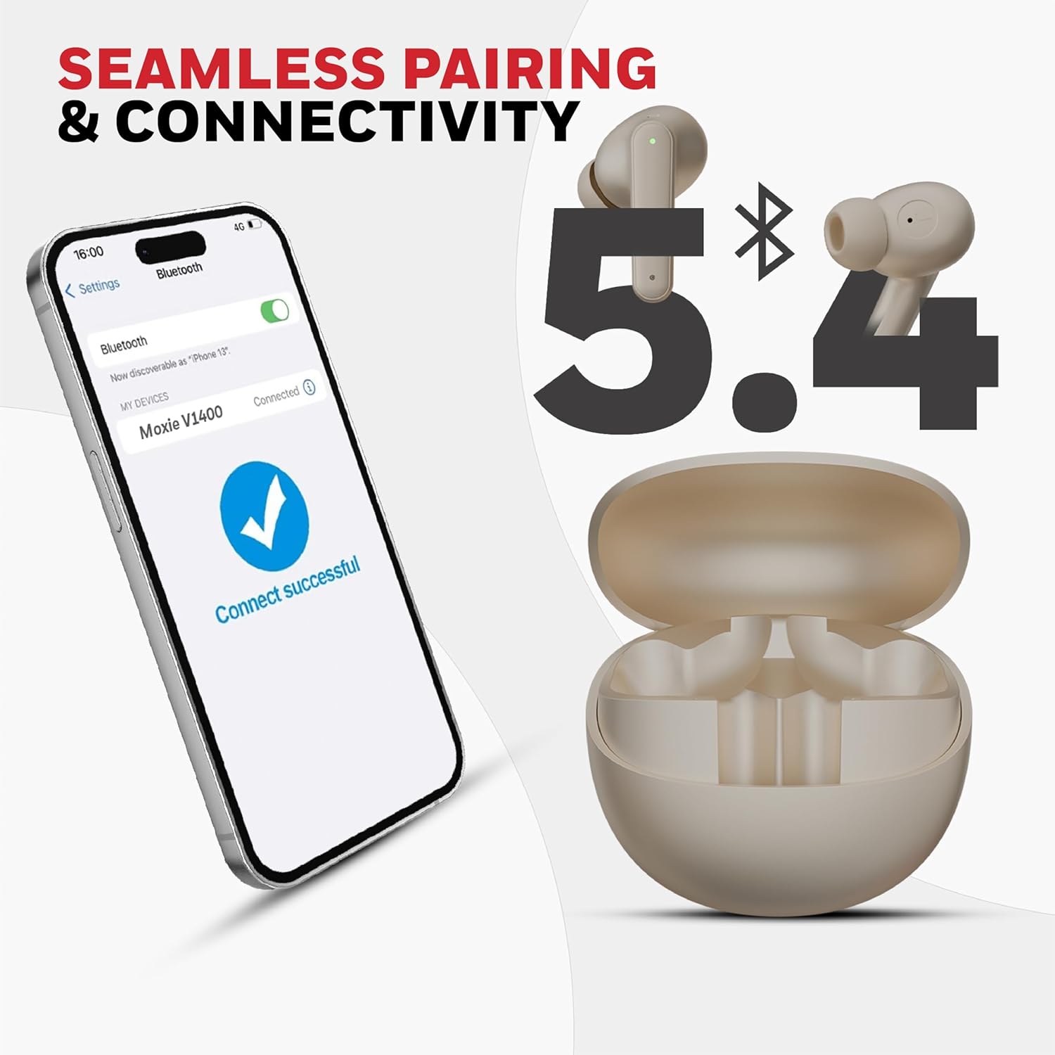 Honeywell Moxie V1400 TWS In-Ear Earbuds Bluetooth v5.4 , ENC with 4 Mics for HD Calling, 45H Battery Life, Stereo Sound, Deep Bass, IPX4, 40ms low latency Gaming Mode - Camel