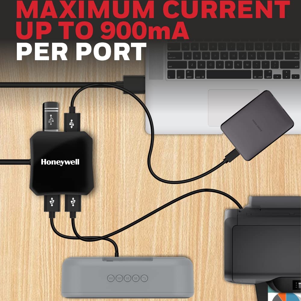 Honeywell Momentum Port 4-1 USB 3.0 Hub, Transmission Speed 5GBPS, Universally Compatible with All USB PC, Laptop, Speaker, Mobile, Pen Drive, Hard Drive, Keyboard Printer, Glossy Black