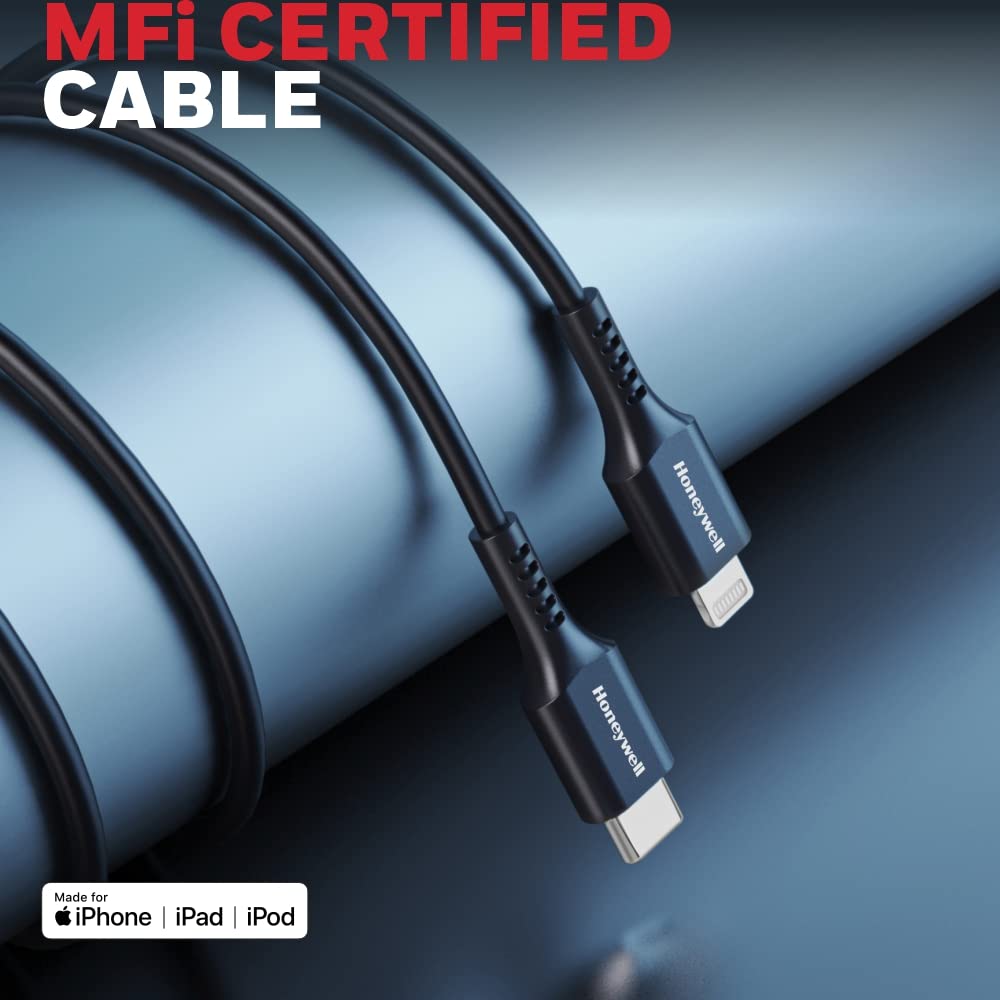 Honeywell Type C to iPhone Lightning Silicone cable MFI-certified, QC 3.0, PD 87W with Max Output 3A,Fast Charge & Sync Cable for iPhone- 6 Feet (1.8M)- Black