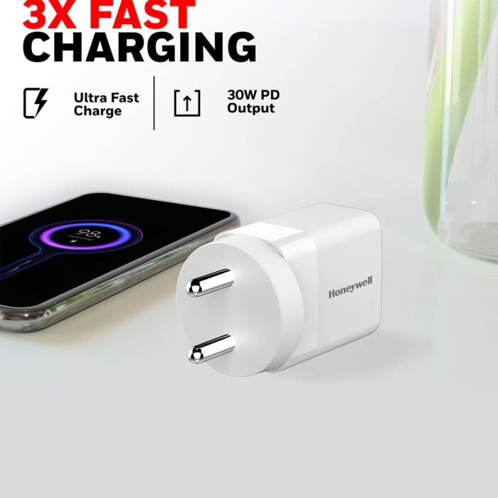Honeywell Zest PD30W Charger with Type C PD 3.0, Ultra-Fast Charging Compatible with All Smartphones, Tablets, Power Banks, Smartwatch- White