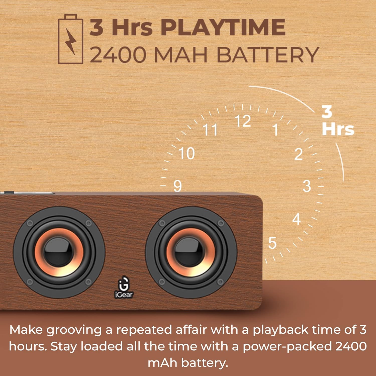 iGear Ensemble iG-1130 20watts Wooden Portable Soundbar with Bluetooth, FM Mode and Sub-woofer- Brown