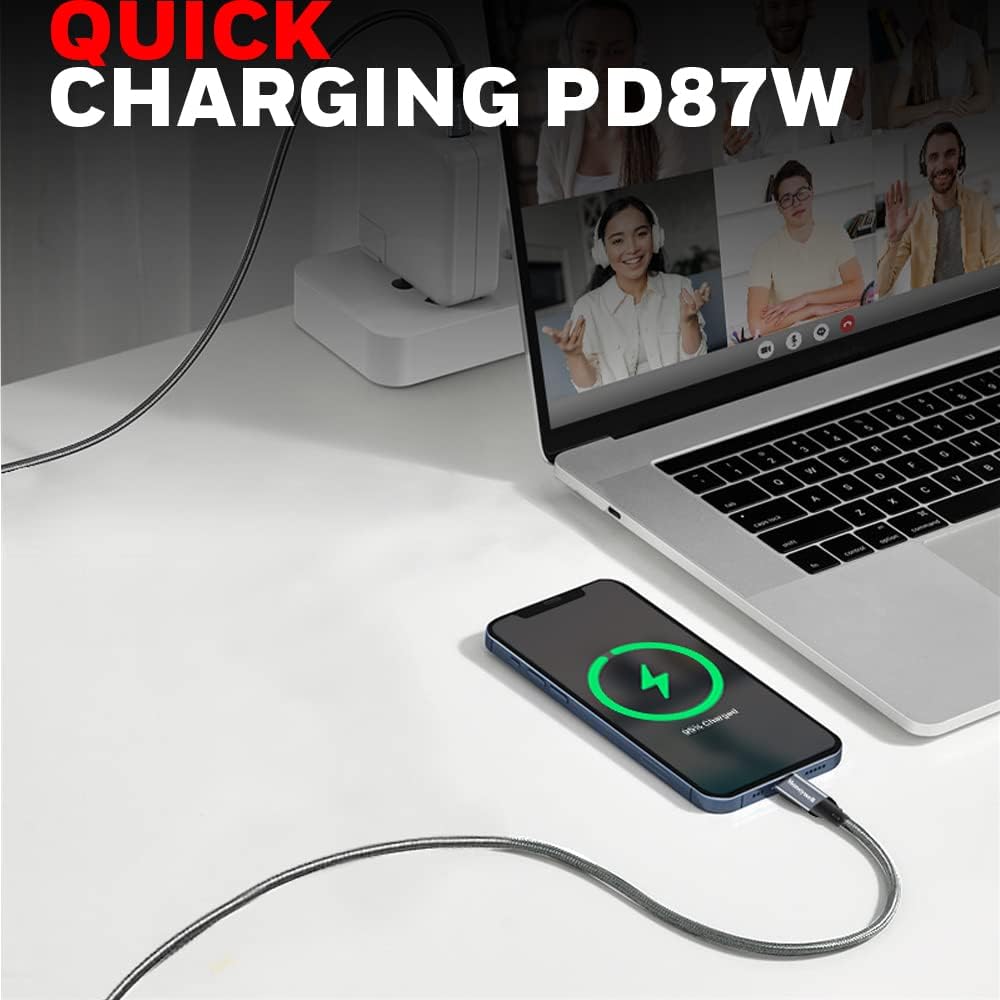 Honeywell Type C To iPhone Lightning Apple Certified(MFI) with 1.2Mtr/4FT Cable, Fast Charging PD87W & 480MBPS Transfer Speed, Braided charge & sync cable for iPhone, iPad, Airpods -Grey
