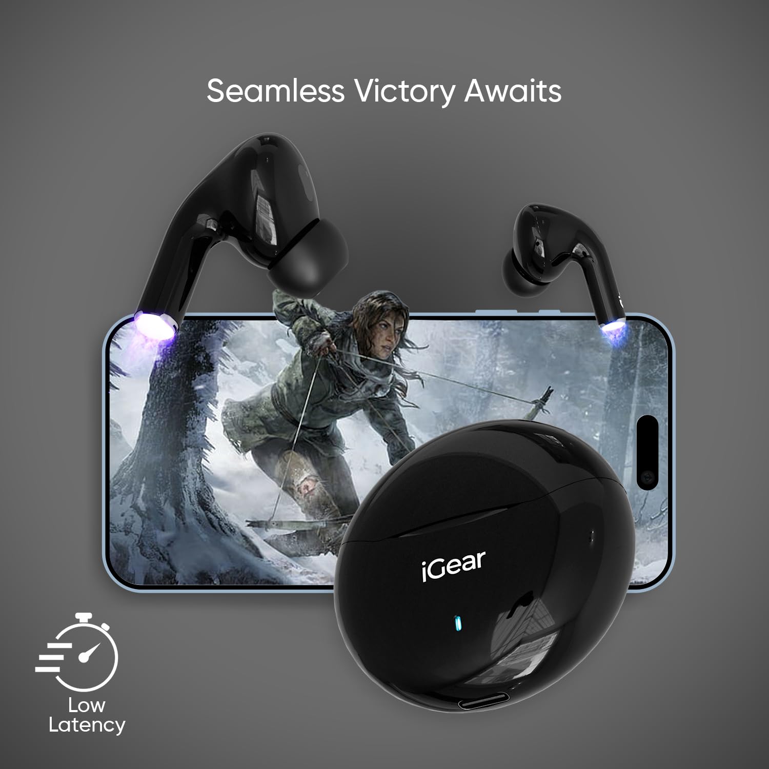 iGear Gemz iG-1142 TWS Wireless Earbuds, 15 Hrs+ Playtime- Black