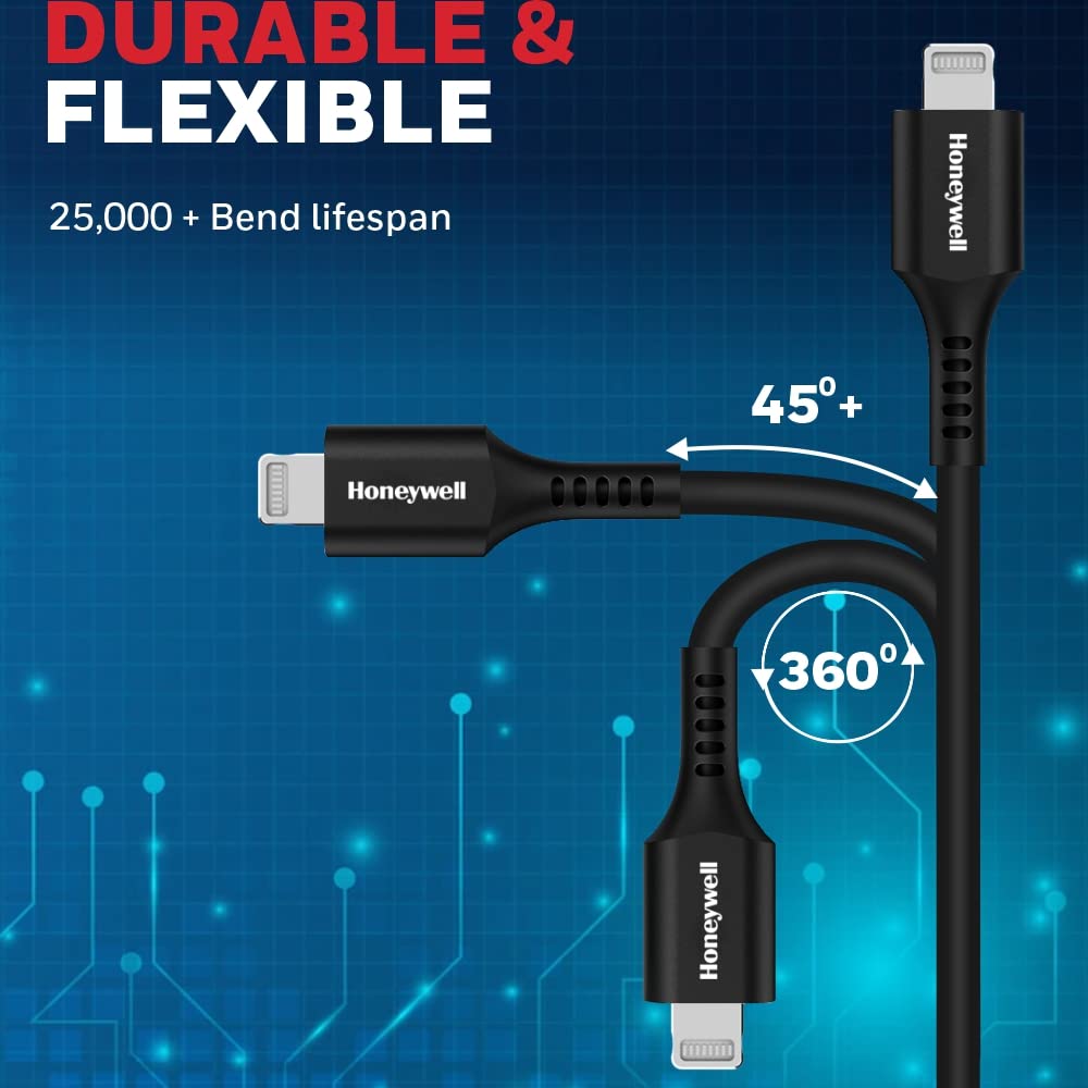 Honeywell Type C to iPhone Lightning Silicone cable MFI-certified, QC 3.0, PD 87W with Max Output 3A,Fast Charge & Sync Cable for iPhone- 6 Feet (1.8M)- Black