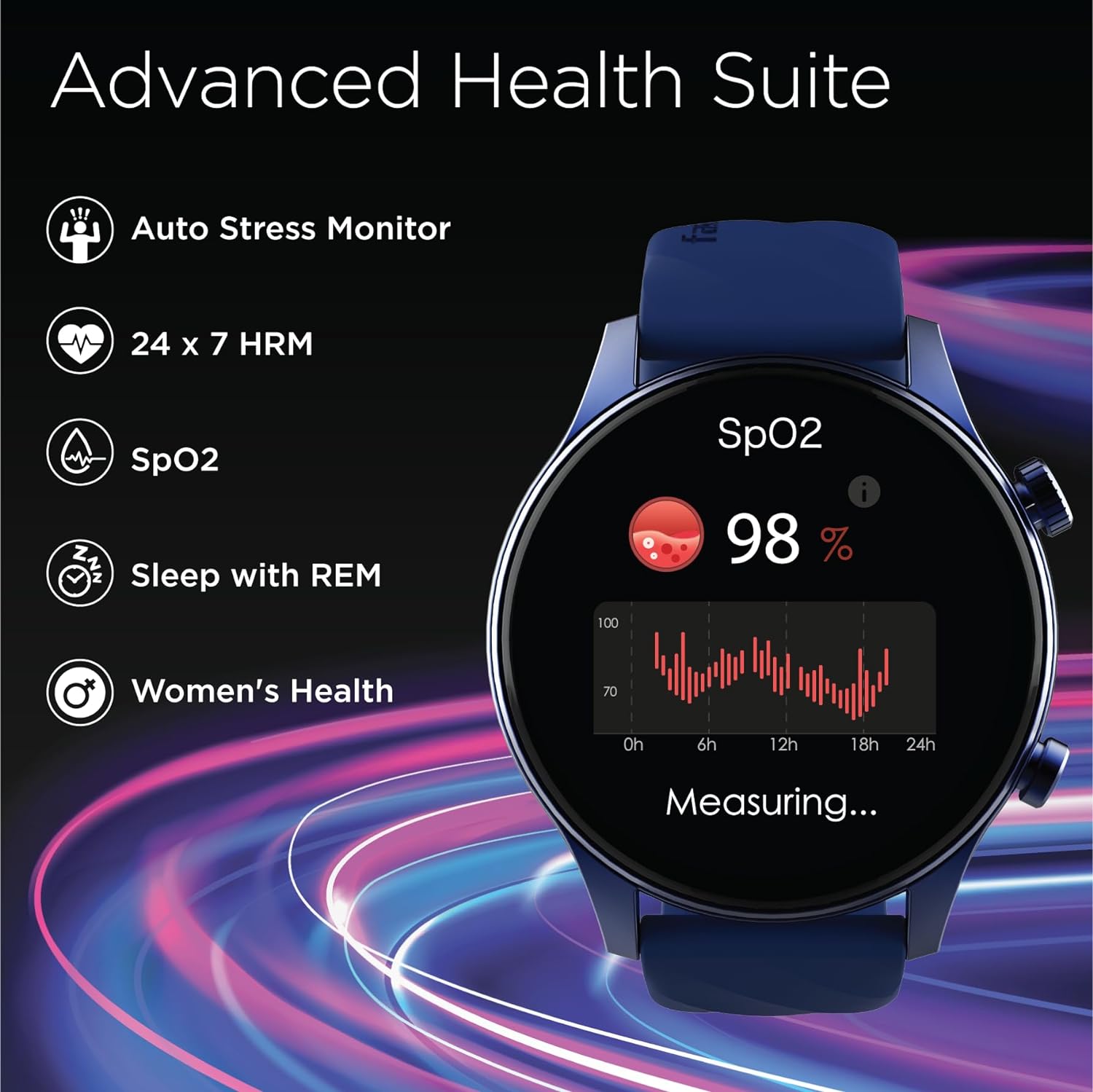 Fastrack Vivid Pro Smart Watch with 1.43" AMOLED Display, Single Sync BT Calling, 100+ Sports Modes, AI Voice Assistant- Blue