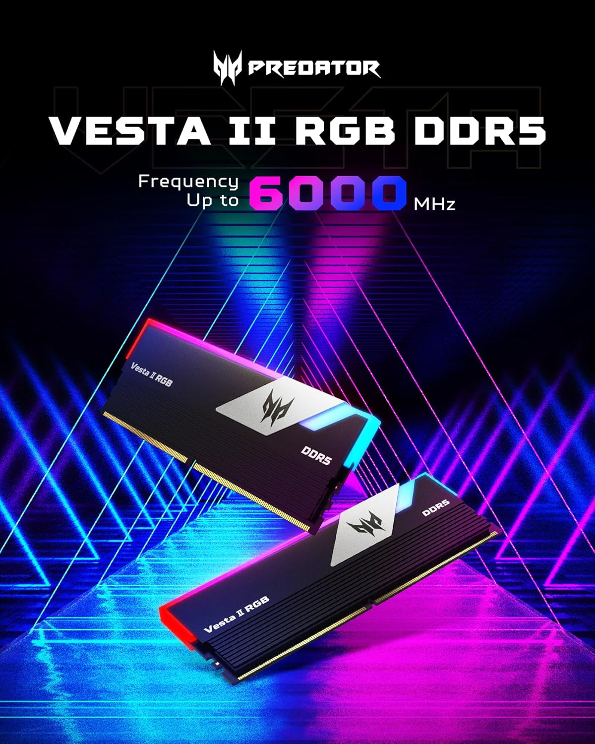 Acer Predator Vesta II DDR5-6000MHz 32GB (2X 16GB) CL30 Memory DDR5 RGB Series,Black- BL.9BWWR.327
