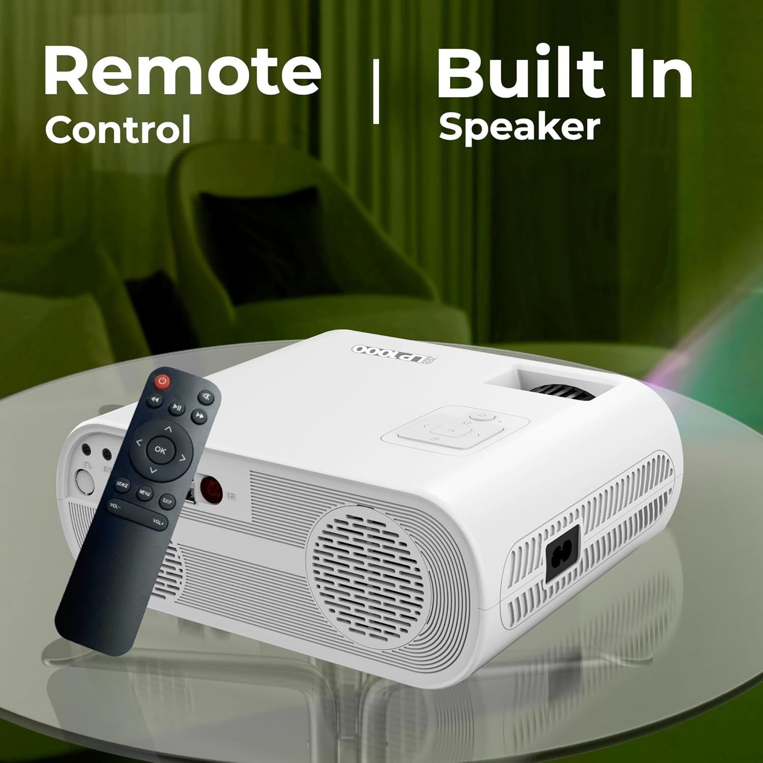 Zebronics LP1000 LED Projector with 3300 Lumens Max, 150-inch Screen Size, 50,000h Lifelong LED lamp, Built in Speaker, Ceiling Mountable- White