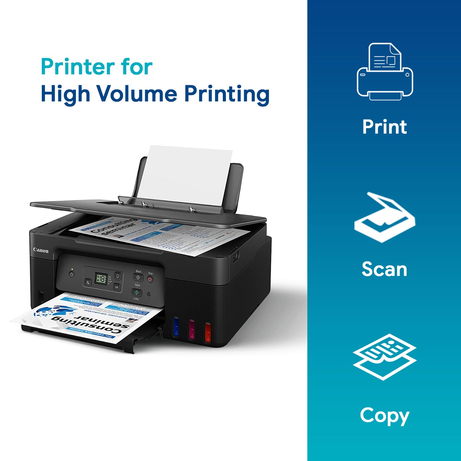 Canon G2770 Pixma MegaTank  All-in-one Inktank Colour Printer,Display Screen, Refillable Ink Tank, Borderless Printing- Black