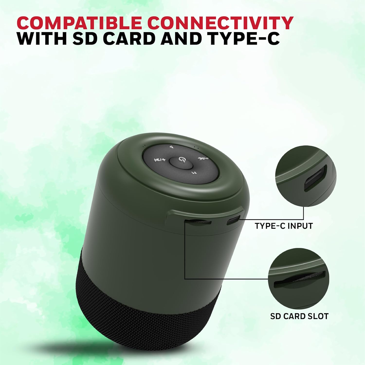 Honeywell Moxie V200 Wireless Bluetooth V5.3 Portable Speaker 5W, 12Hrs Playtime, Advanced 52mm Drivers, IPX4, Connect 2 Speakers with TWS Feature- Olive Green
