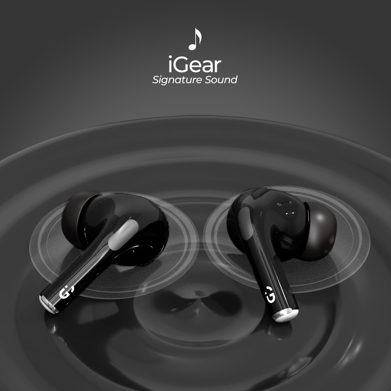 iGear Gemz iG-1142 TWS Wireless Earbuds, 15 Hrs+ Playtime- Black