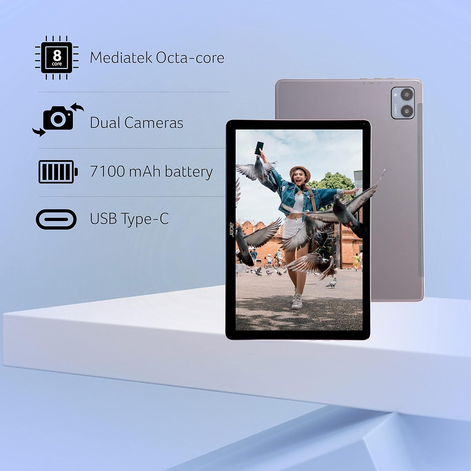 Acer One 10 T9-1212L Tablet 25.65 cm (10.1") Screen Size with 6GB RAM and 128GB ROM, Wi-Fi + 4G LTE(Calling), Android 12- Grey