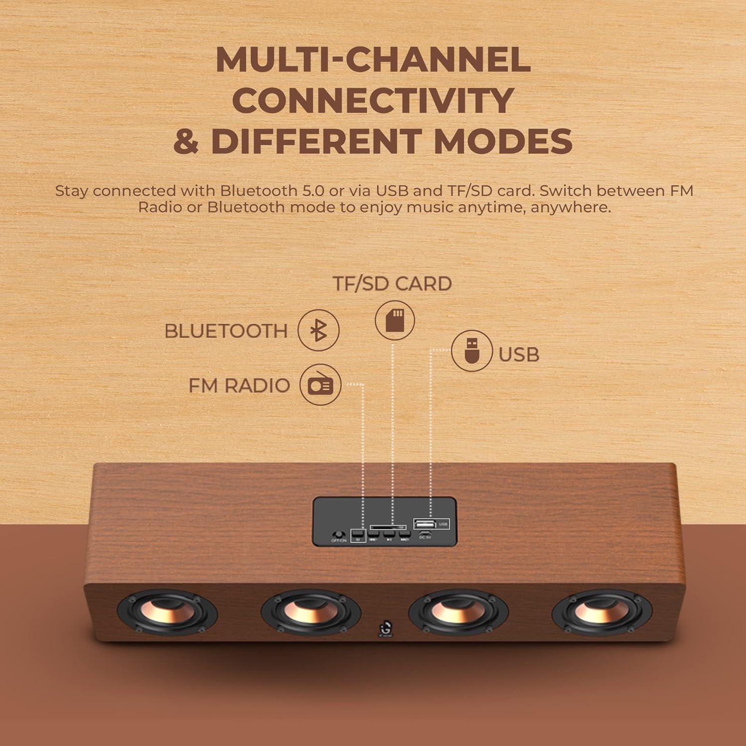 iGear Ensemble iG-1130 20watts Wooden Portable Soundbar with Bluetooth, FM Mode and Sub-woofer- Brown